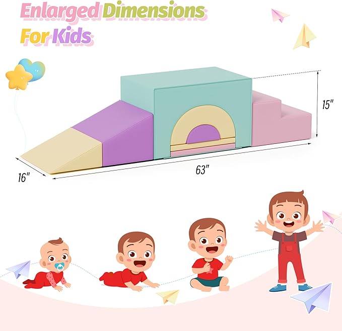 MU ‌Soft Climbing Toys for Toddlers, 7-Piece Baby Soft Foam Climbing Blocks, PU Leather Gym Climb and Crawl Activity Play Set, Indoor Climbing Toys for Kids and Children, Pink