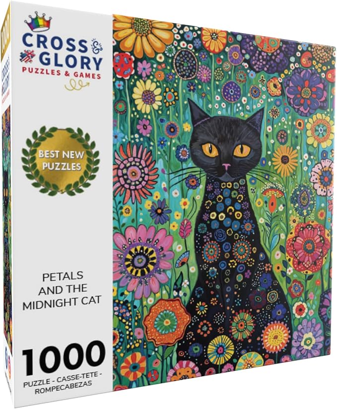 Cross & Glory - Petals and The Midnight Cat - 1000 Piece Jigsaw Puzzle for Adults | Satin-Finish | Vibrant Garden & Cat Theme | Challenging & Artistic Puzzle Game