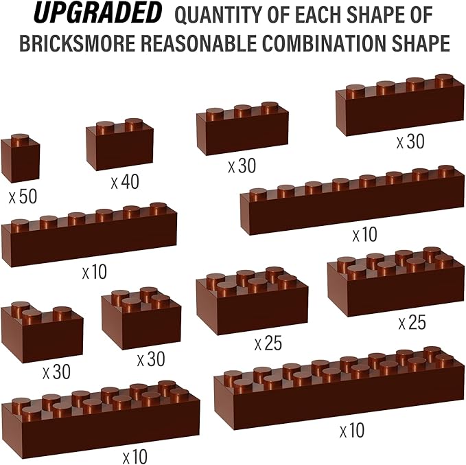 300 Piece Brown Bricks Bulk Assortment Pack - 12 Size Brown Brick Accessories for Building, Compatible with Lego Parts and Pieces