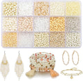 15 Color 4mm Small Assorted Glass Seed Beads,3mm Bugle Beads Friendship Bracelet Kit,2mm Tiny Tube Bead for Jewelry Making(White)