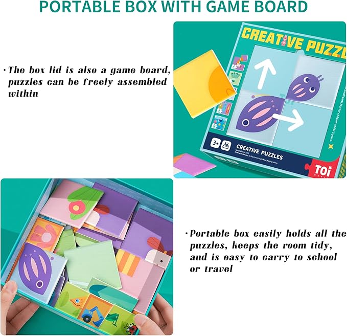 TOI Creative Puzzles for Kids 3-5, Educational Game for 3+ Year Old, Brain Teaser Jigsaw Puzzle with Game Board, Toddler Preschool Learning Activity Color Shape Cognition
