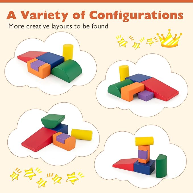 Costzon Toddler Climbing Toys, 6 Pieces Climb and Crawl Playset with PU Cover for Baby Crawling, Climbing & Walking, Indoor Foam Climbing Blocks for Toddlers (Rainbow)