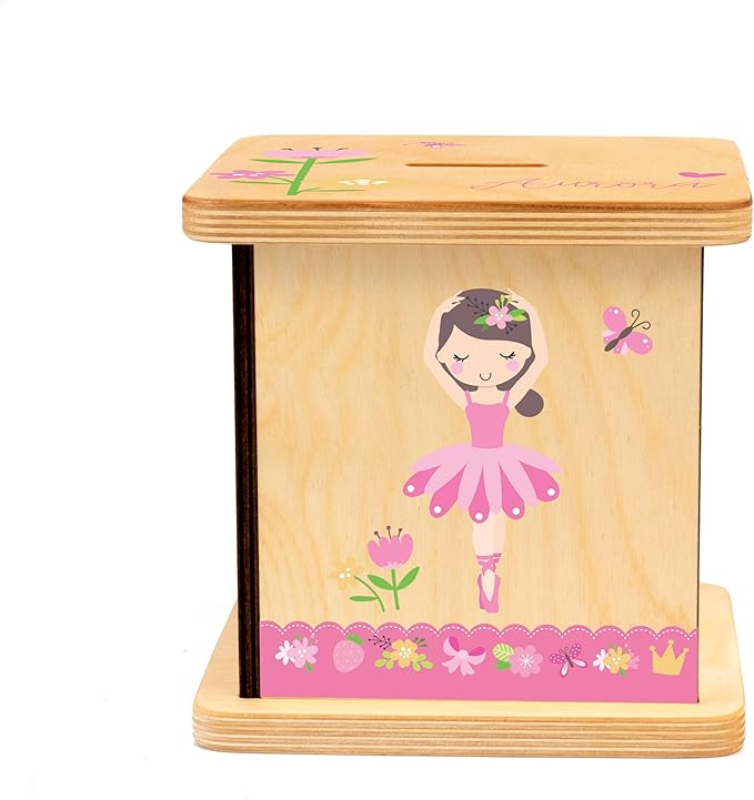 Wooden Piggy Bank for Kids and Adults, Personalized Gift Handmade in USA by BloomOwl, Custom Piggy Bank, Personalized Banks for Kids, Gifts for Baby Boys and Girls (Dance)