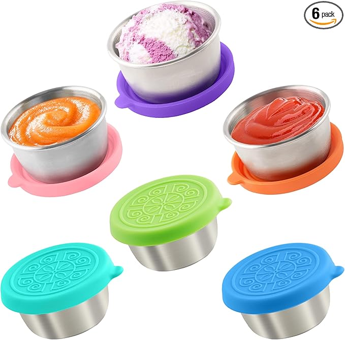 6x1.6 Oz Salad Dressing Containers With Lids, Small Leakproof Reusable Stainless Steel Salad Dressing Container To Go For Lunch Boxes,Sauce containers, Picnics,Travel Meal Prep And Kitchen Storage.