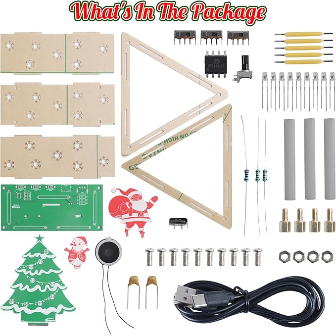 Christmas Soldering Project, Christmas Tree Soldering Kit With Triangular Acrylic Shell DIY LED Xmas Tree Santa Claus Snowman With Music Electronics Kit for Decoration Creative Present
