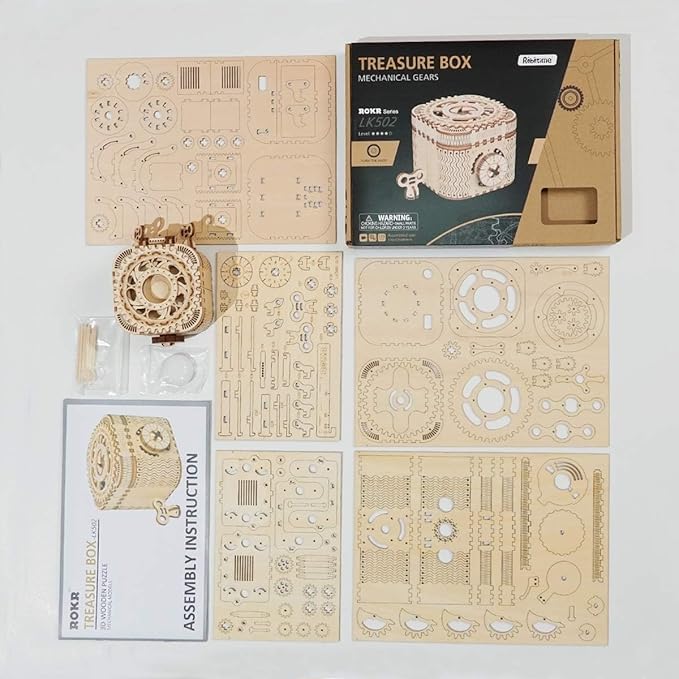 ROKR 3D Wooden Puzzle Mechanical Treasure Box Model DIY Brain Teaser Projects for Adult Age 14+ Birthday Gift Educational Toys Wooden Puzzles for Adults
