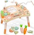 Activity Table for 1+ Year Old, 9-in-1 Montessori Wooden Activity Center with Shape Sorter Fishing Game Bead Maze, Baby Play Table Sensory Educational Toys for Toddler (Natural)