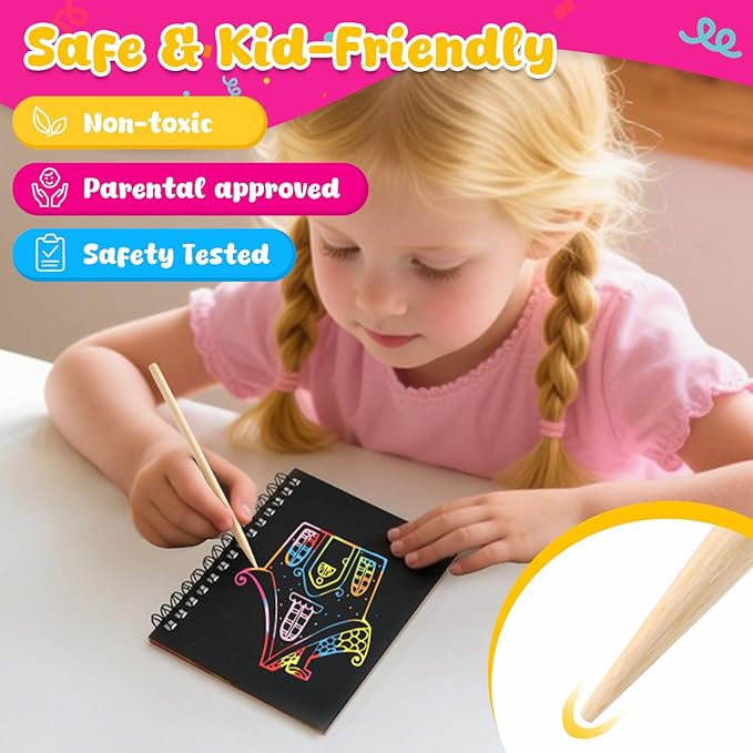 LovesTown Scratch Art Party Favors for Kids, 16 Pack Rainbow Magic Drawing Notebooks Bulk for Birthday Classroom Prizes, Kids Craft School Supplies
