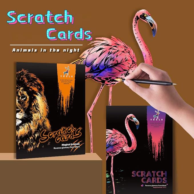 Scratch Rainbow Painting Art Paper Scratch & Sketch Art for Adults Scratch Painting Creative Gift Engraving Art&Craft Set Sketch Pad DIY Scratchboard with 4 Tools 11.7''x8.3''(Animal Series)