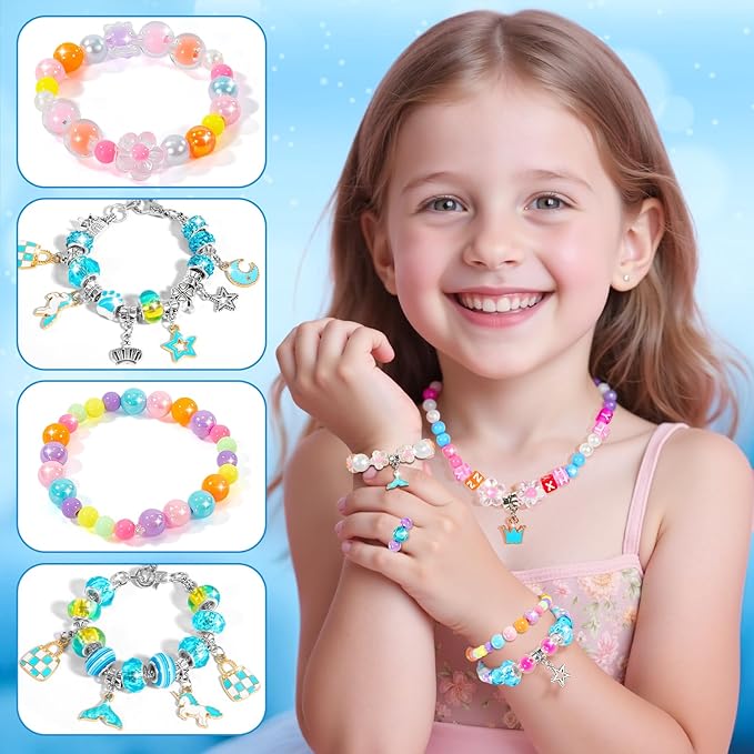 BLmukce Charm Bracelet Making Kit for Girls Ages 8-12, DIY Jewelry Making Kit & Craft Set with Beads, Charms & Necklace Kit Birthday Christmas Gift for Kids 4-6 7 8 Years Old Girl