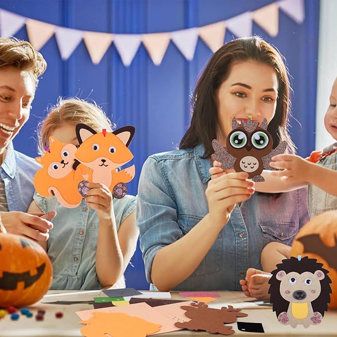 DIYASY 12 Pcs Fall Animal Craft for Kids, Make You Own Animal Foam Stickers Thanksgiving Craft Kits Arts and Crafts DIY Kid Friendly Autumn Decorations Games Party Activities Supplies Age 3-5 4-8