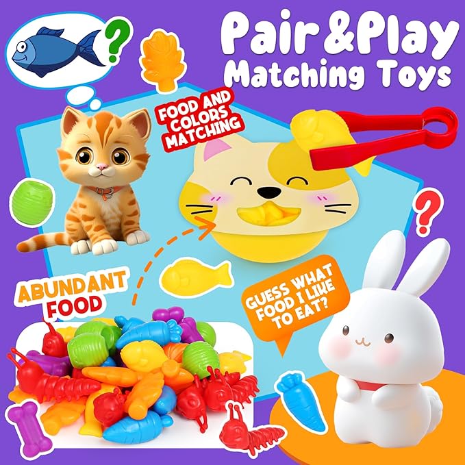 Counting Animals Color Sorting Toys for Toddlers,Montessori Preschool Learning Animals Matching Feeding Sorting Games for Boys Girls Ages 3+
