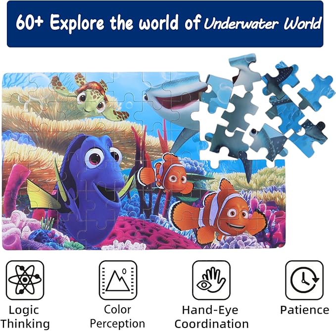 Ocean Puzzles - 60 Piece Underwater World Jigsaw Puzzles for Kids Ages 4-8 Family Game Reduced Pressure Toy Gift for Children (2614)