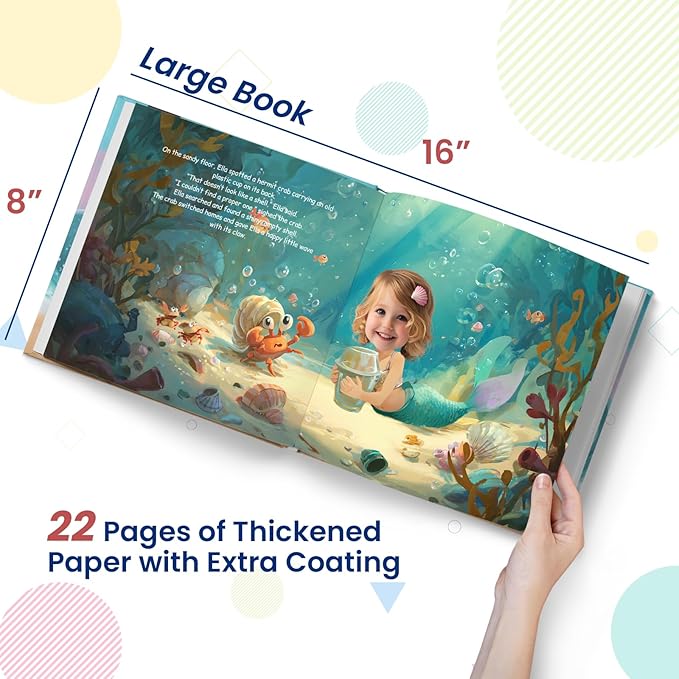 Personalized Mermaid Adventure Book – Magic Pearl Necklace | Custom Name & Photo Children's Story Book | ELFINK (Softcover)