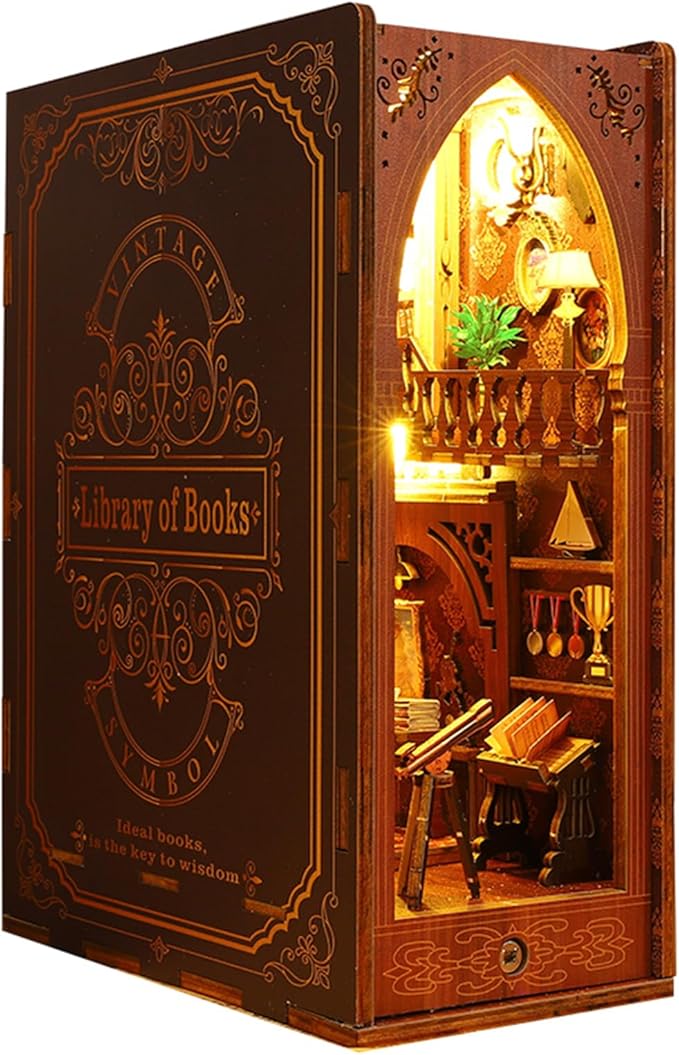 DIY Book Nook Kit - DIY Miniature Dolls House Kit with Furniture and LED Light, 3D Puzzle Wooden Art Bookends, Model Kits for Adults to Build (Zangshuge)