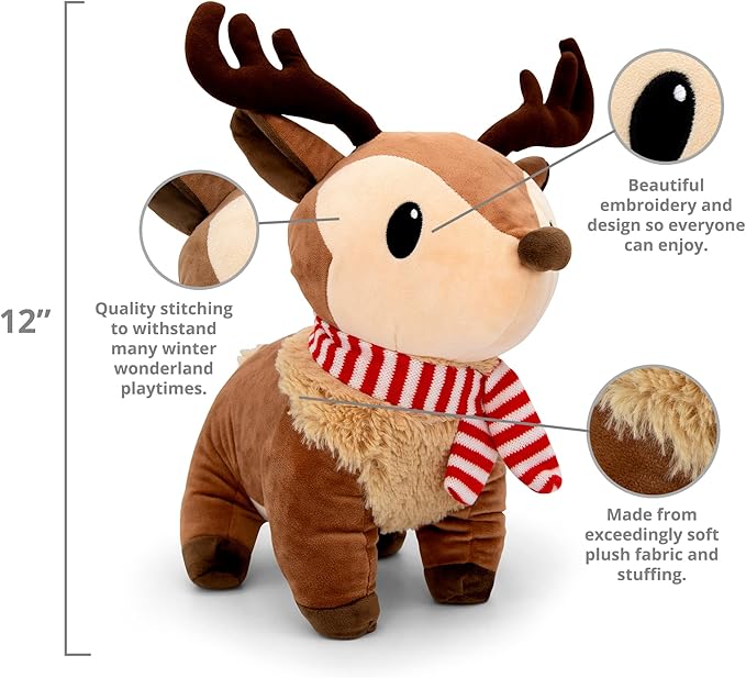 Plush Reindeer Stuffed Animal - Holiday Deer Characters with Antlers Toy for Kids - Christmas Decor Animals - Small Plushie Toys - 12 Inch - Ralphie