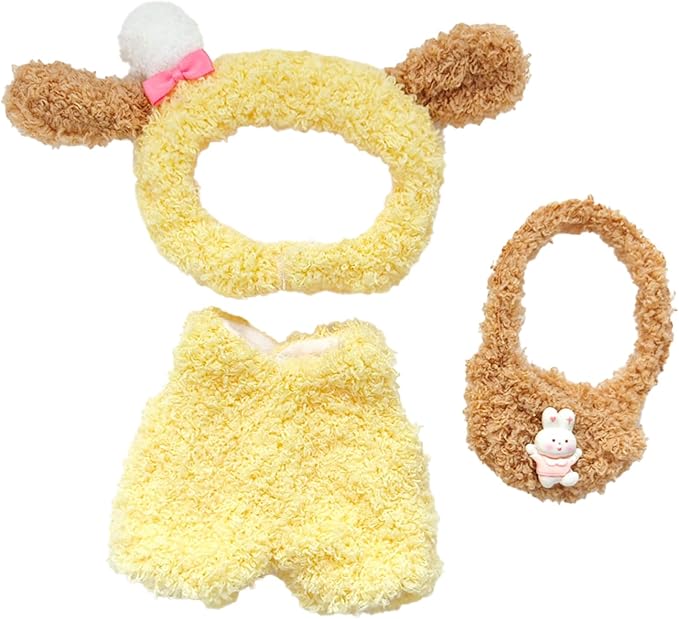 17CM Doll Clothes Set Yellow Hood + Yellow Jumpsuit + Brown Gag, Fashion Cute Dress-Up Clothes for Doll Accessories Outfit(No Doll Included)(LBB Clothes 14)
