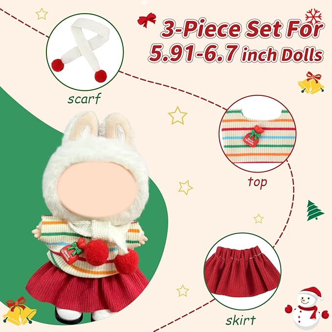 Doll Clothes 17cm/15cm Outfit Set Party Clothes High-End Fashion Outfits Suitable Accessories Christmas Cloak Halloween Premium Clothing 5.91-6.7 inch (No Doll) (LBB-256)