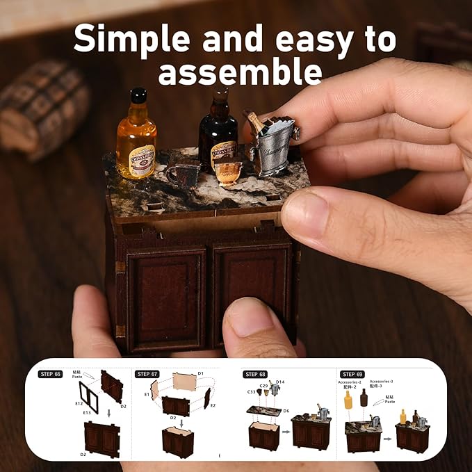 Book Nook Kit - DIY Miniature Dolls House Kit with Furniture and LED Light, 3D Puzzle Wooden Art Bookends, Model Kits for for Adults and Teens (Corner Tavern)