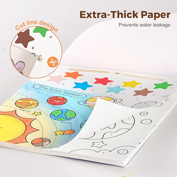 Paint with Water Books for Toddlers, Mess Free Watercolor Painting Activity for Kids Ages 1-3, 2-4, 4-6, Art Craft Coloring Gift with Brush, Airplane Travel Activities for Toddlers, Exploring Space