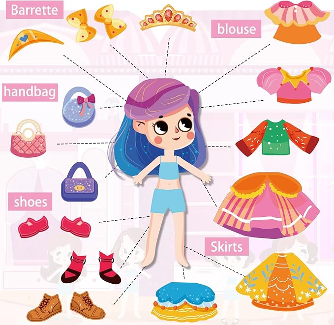 Dress Up Sticker Books for Girls Ages 3+, Reusable Puffy 3D Sticker Books for Toddlers, Include Princess Mermaid Fairy and Fashion Girl,Activity Book for Toddlers 3-5