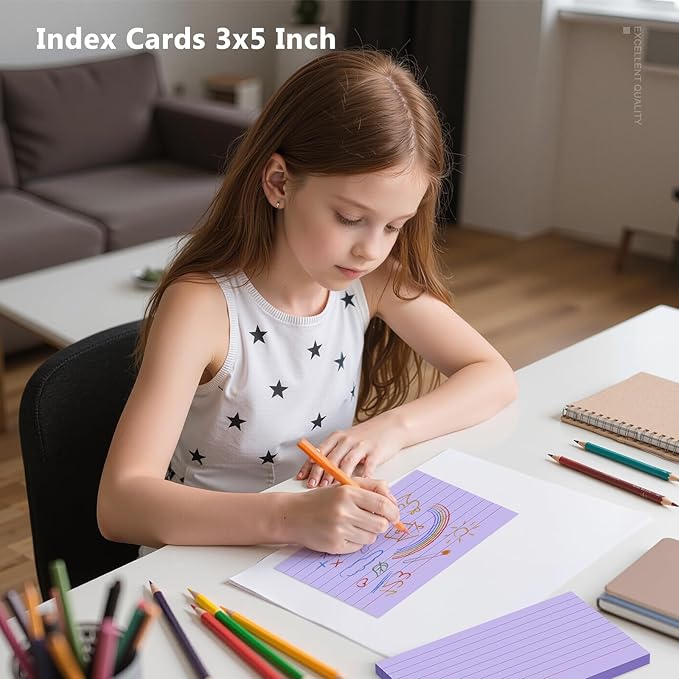 600 Count Index Cards 3 x 5 Inch Purple Lined Flash Cards Ideal for Studying and To-do-List, Portable Note Cards Taking for Students and Teachers, Flash Card Styled for Home, Office or School Use