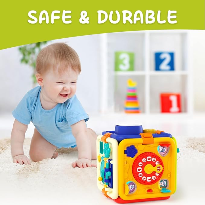 Busy Board for 1+ Year Old Girl & Boy Gifts, Montessori Toys for 1 2 3 4 Year Old Toddler, 6-in-1 Educational Early Development Toys for Toddlers 2-4, Christmas, Birthday Gift for 1-4 Year Old Kids