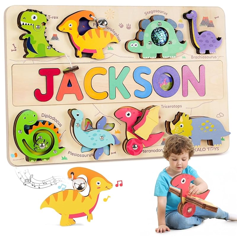 Personalized Wooden Name Puzzle for Toddlers 1-5 - Montessori Wooden Dino Sensory Toy, Custom Educational Learning Toys for, Perfect Birthday Gift for Boys & Girls