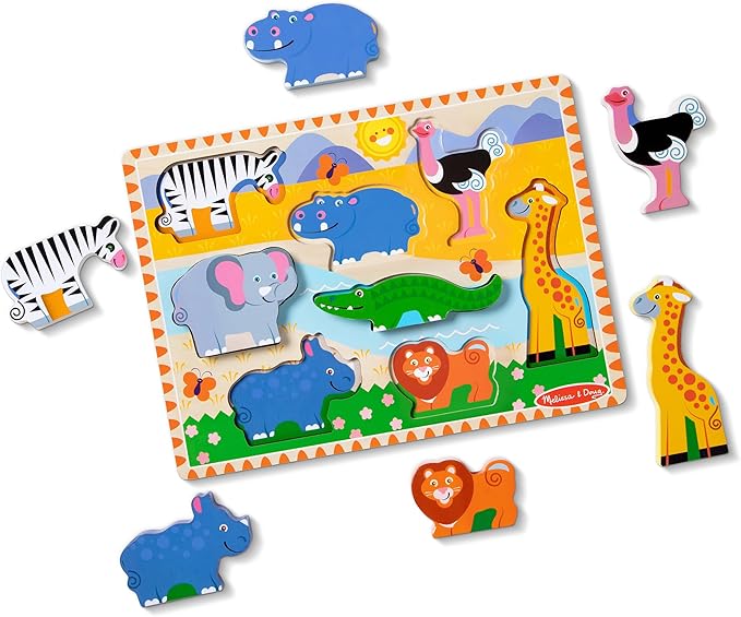 Melissa & Doug Safari Wooden Chunky Puzzle (8 pcs), Educational Screen Free Activity for Toddler, Preschoolers and Kids Ages 2+ - FSC Certified