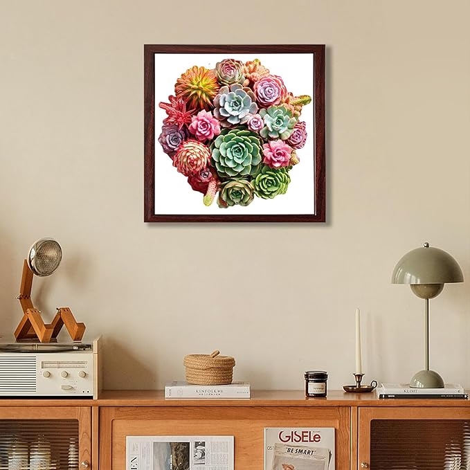 delobil Succulent Bouquet Wooden Puzzles for Adults, 200 Pieces Mandala Round Jigsaw Puzzles, Medium Size Unique Shaped Liberty Wood Puzzle Gift for Kids, Family Game 11.3'' x 10.5''