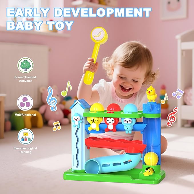 Hammer Montessori Toddler Toys, Interactive Musical Toy for 1-2 Year Old Boys & Girls,STEM Educational Toy with English & Spanish, for Ages 6-9,9-12,12-18,18-24+ Months