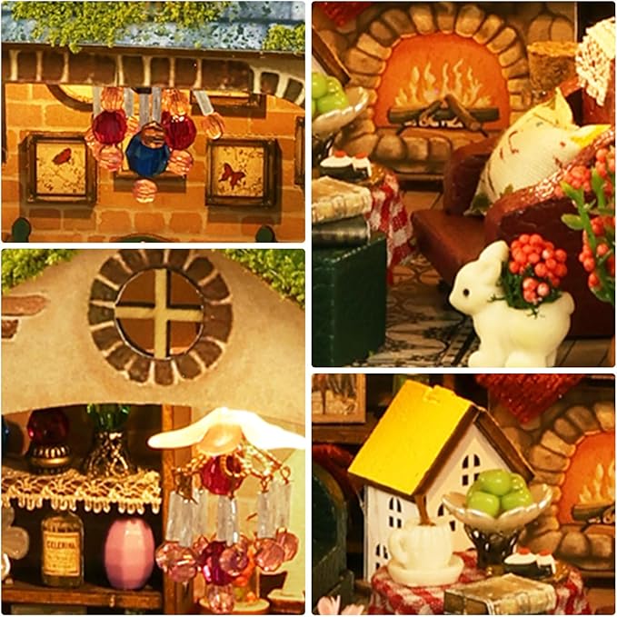 Foyucool Miniature House Kit, Mini House Building Kit with Light, Dollhouse Kits for for Adult to Building, Forest Adventure