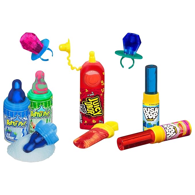 Halloween Candy Variety Pack Bag, 7 Ct Bulk Individually Wrapped Lollipops, Ring Pop, Push Pop, Baby Bottle Pop & Juicy Drop, Birthday Party Favors, Trick or Treat, Halloween Candy Bowls, Kids Gifts