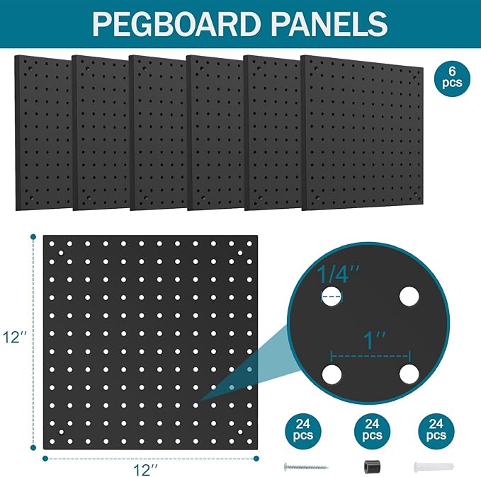 Peg Board Kit, Includes Pegboard and Accessories,with Hooks and Bins,Peg Board Wall Organizer for Office,Ornaments Display,Crafts Organization (129, Black)