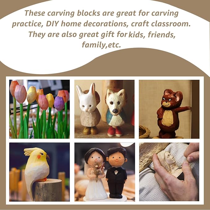Acrux7 8 Pack 8 x 2 x 2 Inch Basswood Carving Blocks, Natural Unfinished Bass Wood Block for Carving, Whittling, Crafts, Beginner and Experts, Easy to Carve