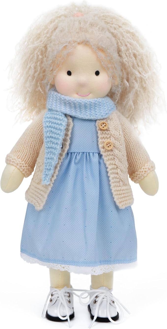 BlissfulPixie Handmade Waldorf Doll- Florke 12", Soft Girl Rag Doll with Cute Stuffed Plush, Ideal First Doll for Babies & Toddlers