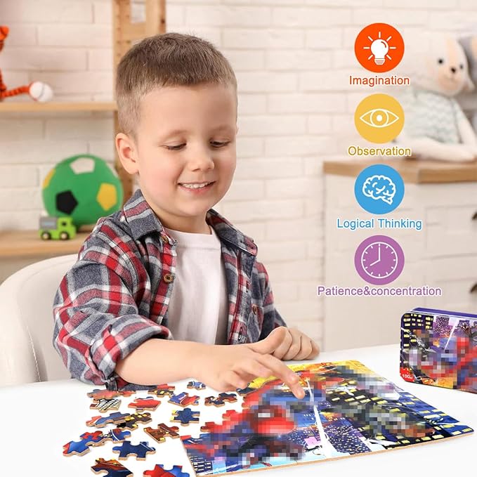 Puzzles for Kids Ages 4-8,Kids Puzzle in a Metal Box,Cool Kid Toys,Children Boys Girls Learning Educational Toy,100 Pieces