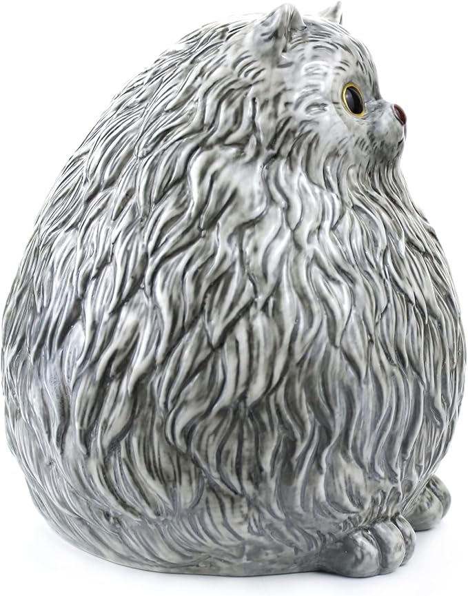Winsterch Ceramic Piggy Bank for Boys and Girls - Money Saving Box for Kids and Adults, Grey Cat Design, 7.49 x 5.9 Inches