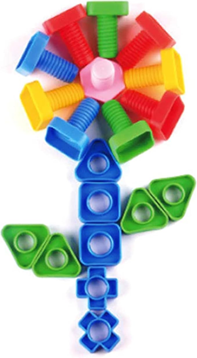 Jumbo Nuts and Bolts for Toddlers - 40 Pcs Screw Toys for Toddlers 1-3 - Occupational Therapy Toy with Storage Tote and Book - Shape Sorter Fine Motor Toy - Manipulatives for Preschoolers