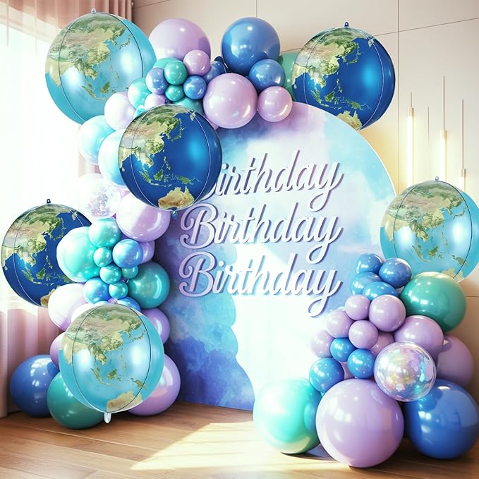6 Pcs Globe Earth Balloons, 22 Inch Big World Map Foil Balloons, Planet Large Round Sphere Balloon for Travel Adventure Earth Day Birthday Party Decorations