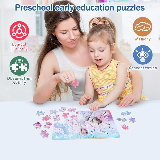 Puzzles for Kids Ages 4-8,Kid Puzzls in a Metal Box,Winter Princess Snowman Deer Horse Small Puzles,Kids Boys Girls Learning Educational Puzzes Packed in Tin Box,60 Pieces