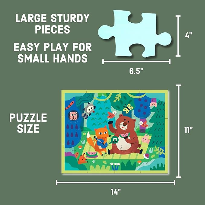 Mudpuppy Woodland Picnic – 12 Piece Puzzle with Reusable Zipper Pouch Featuring Colorful and Fun Illustrations of Forest Animals Perfect for Easy Storage and Travel