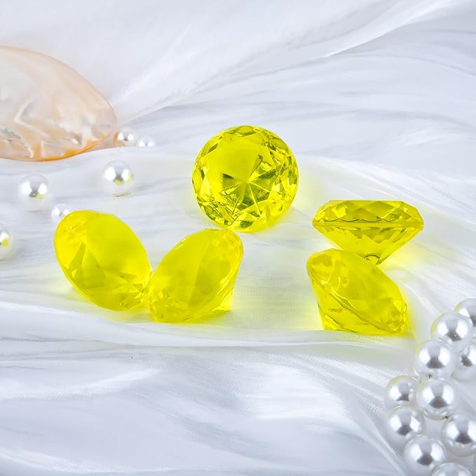 Niceup 26PCS Yellow Fake Diamonds Big Gem Toys, 1.5in Pool Diving Gems Acrylic Plastic Gemstones for Kids, Party Décor Jewels Treasure Hunt Hiding Sensory Bin Filler Toys Craft Supplies