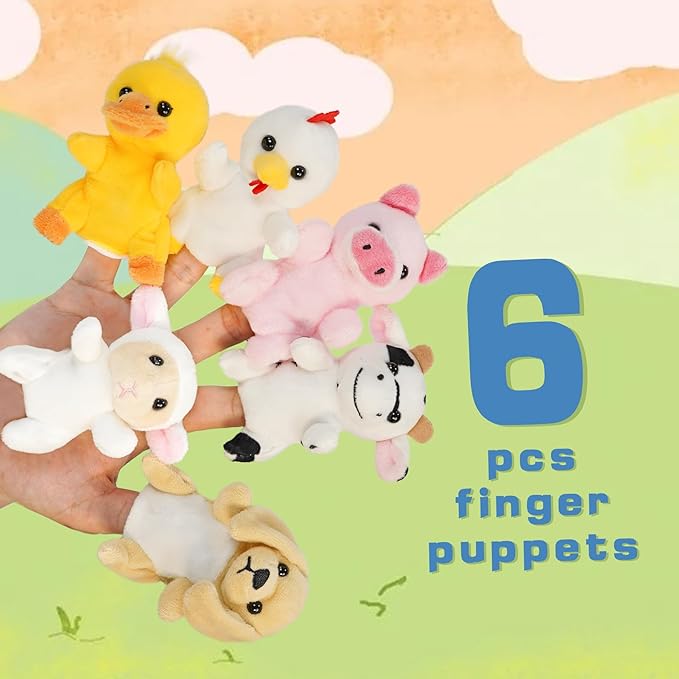Farm 6pcs Finger Puppets Set, Cute Animal Puppet Mini Hand Puppets Role-Playing Story Animal Soft Plush Toy for Kids Chicken, Duck, Dog, Pig, Sheep, Cow (farm01)