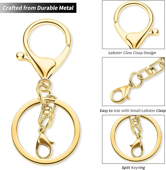 10 Pack a Set Metal Lobster Claw Clasps and Key Rings, Key Chain Accessories, Keychain Making kit for Keys, Art Crafts, Jewelry Making, Gold