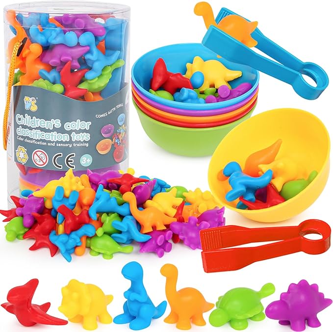 Dinosaur Toys,Color Sorting Toys for Toddlers,Montessori Education Learning Toy,Toddler Activities Sensory Training & Counting Games for 3 Year Old Boys Girls