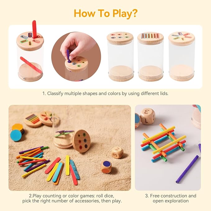 Montessori Wooden Color & Shape Sorting Toy Set for 1-3 Year Old Learning Fine Motor Skills & Color Recognition Educational Sensory Matching Games for Preschool Kids Safe, Durable Gift for Boys Girls