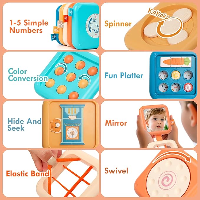 Busy Board for 1 Year Old, Montessori Toys for 1 2 Year Old Boy Girl Birthday Gifts, 8 in1 Travel Sensory Toys for Toddlers 1-3 Fine Motor Learning Baby Toy 12-18 Months, Toddler Stocking Stuffers