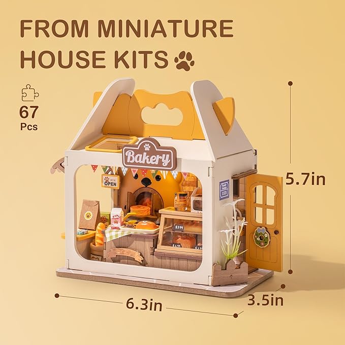 DIY Mini House Building Teddy Miniature Kit Breadbox, Miniature Lifestyle Bookshelf Decoration, Cute Craft Kits for Women or Girls 14+, Kawaii Gifts Hobbies for Crafters (Teddy's Breadbox)