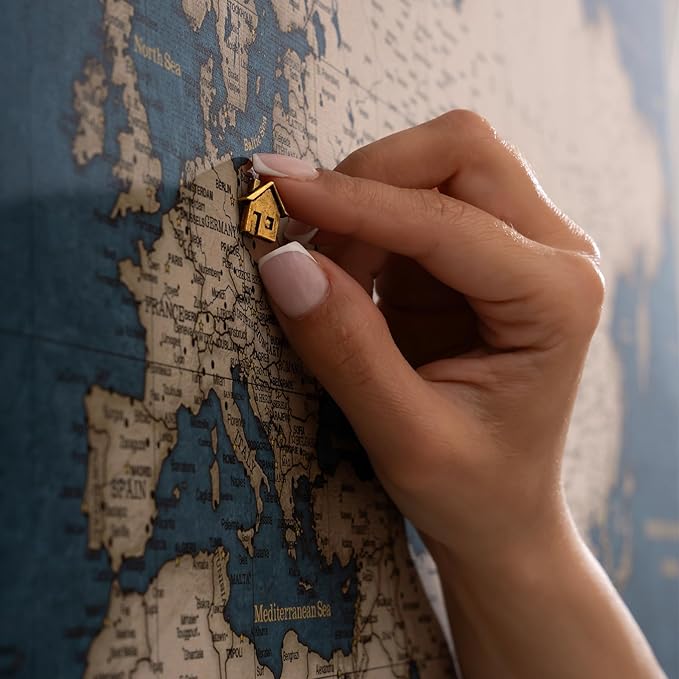 Canvas World Map with Cork Pin Board - English Lettering - Decorative Wall Decoration for All Rooms - Canvas Pictures with World Map Motif (120x80 cm, Pattern 18)
